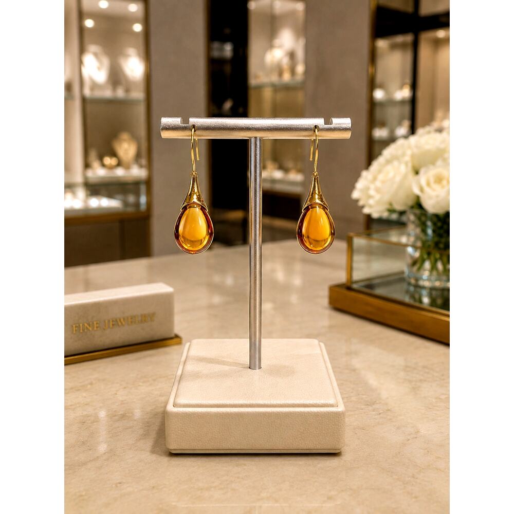 Water Drop Inlaid Opal Earrings - Yellow